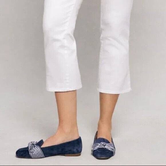 Talbots Shoes - Talbots Indigo Blue Stella Knot Bow Suede Loafers Size 7.5